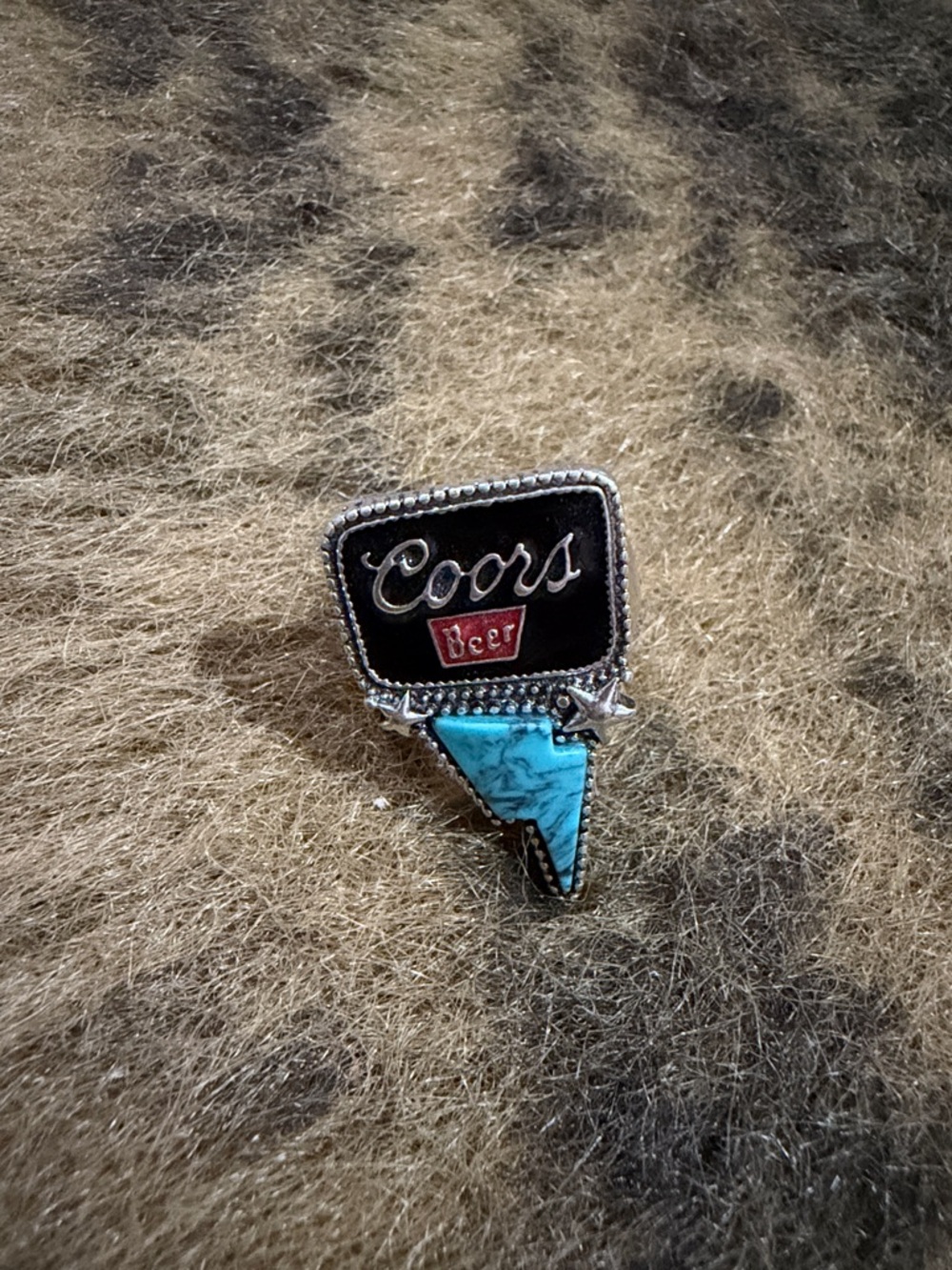 SHEIN Turquoise Blue Coors Beer Statement Ring